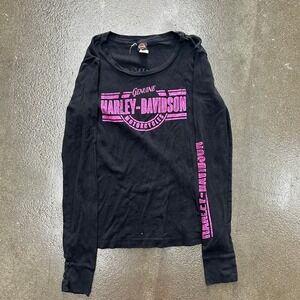 Harley Davidson Black Pink Long Sleeve Women's XS Birch Run Michigan Dealer Tee
